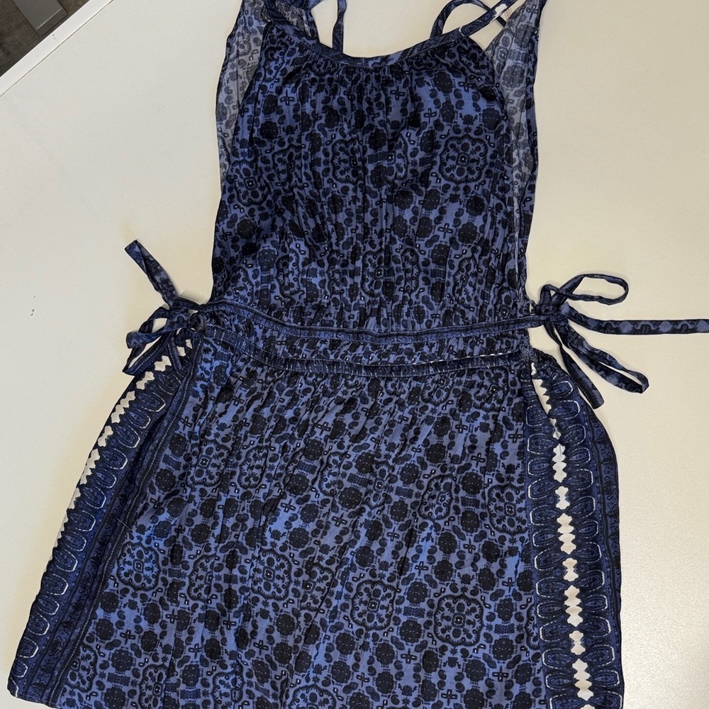 Free People Blue and Black Floral Mini Dress